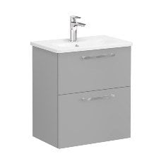 Vitra Root 68104 Lavabo Dolabı, Çift Çekmeceli, Dar, 60 Cm, Mat Kaya Gri, Yuvarlak Lavabolu